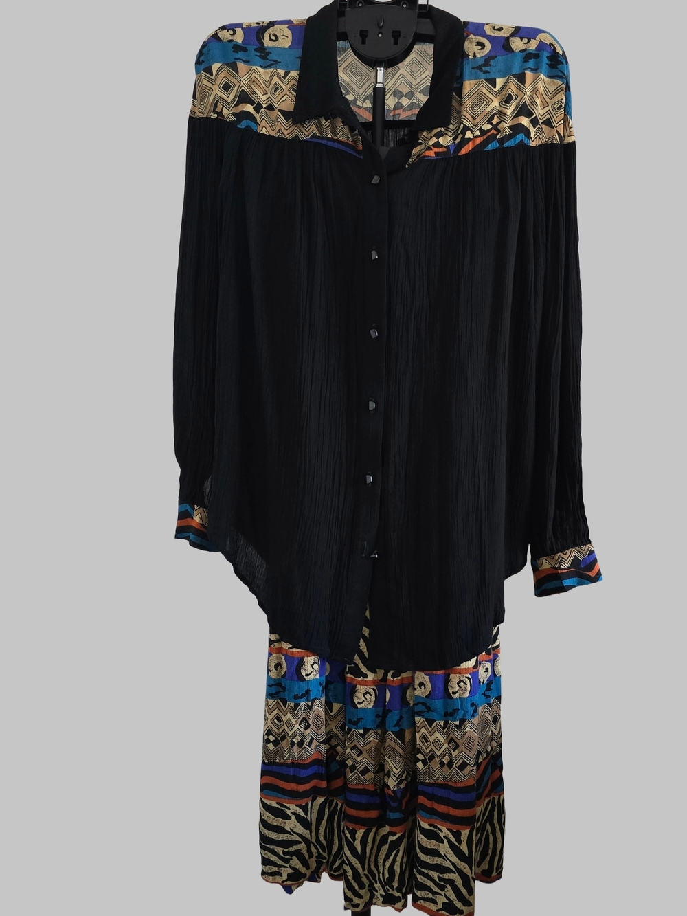 Vintage Jon Lawrence 2 Pc Skirt Set Size 20 Black Multi Print